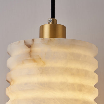 Traditional Chinese Marble Brass Cylinder Multi Layers 1-Light Pendant Light For Bedside