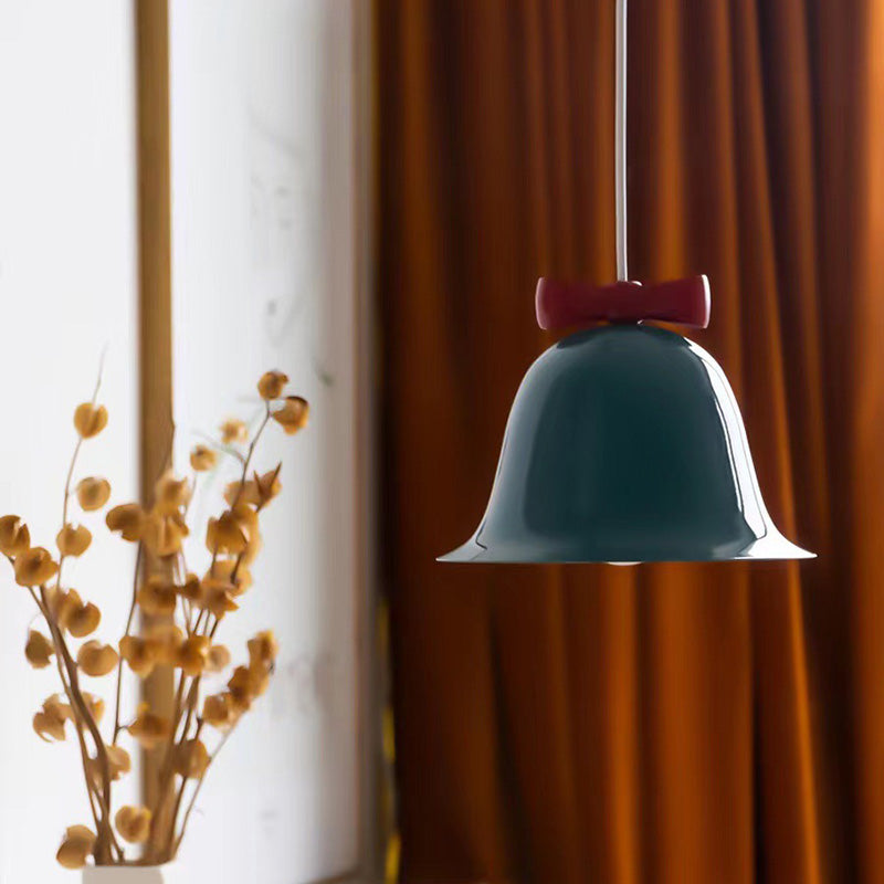 Contemporary Scandinavian Iron Ceramic Bell Bow Tie 1-Light Pendant Light For Dining Room