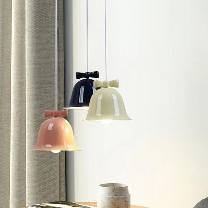 Contemporary Scandinavian Iron Ceramic Bell Bow Tie 1-Light Pendant Light For Dining Room