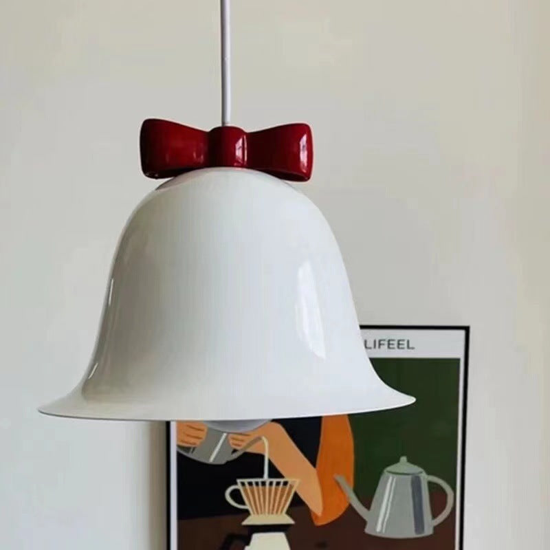 Contemporary Scandinavian Iron Ceramic Bell Bow Tie 1-Light Pendant Light For Dining Room