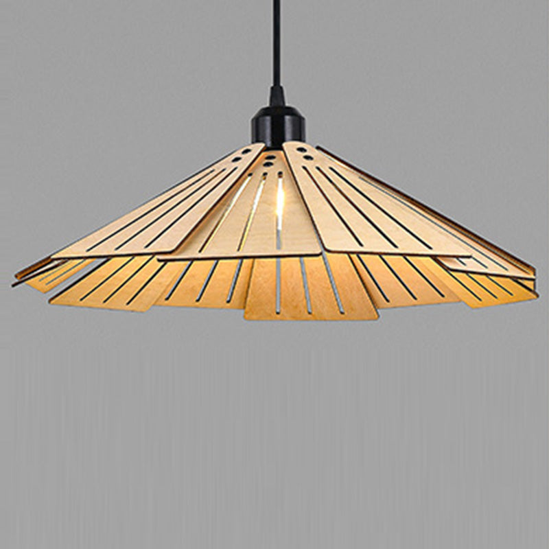 Traditional Japanese Lindenwood Metal Conic Umbrella Shape Origami 1-Light Pendant Light For Dining Room