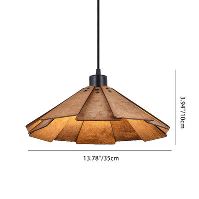 Traditional Japanese Lindenwood Metal Conic Umbrella Shape Origami 1-Light Pendant Light For Dining Room