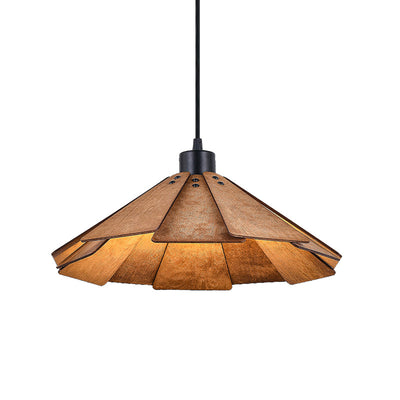 Traditional Japanese Lindenwood Metal Conic Umbrella Shape Origami 1-Light Pendant Light For Dining Room