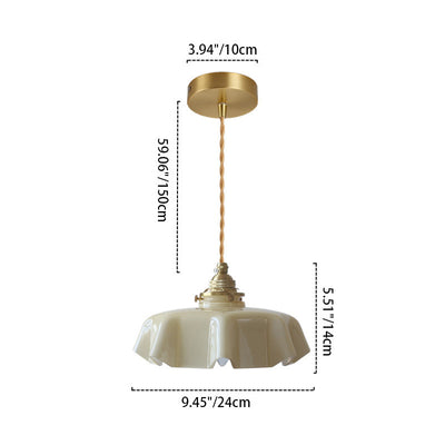 Traditional French Brass Glass Iron Round Folded 1-Light Pendant Light For Bedside