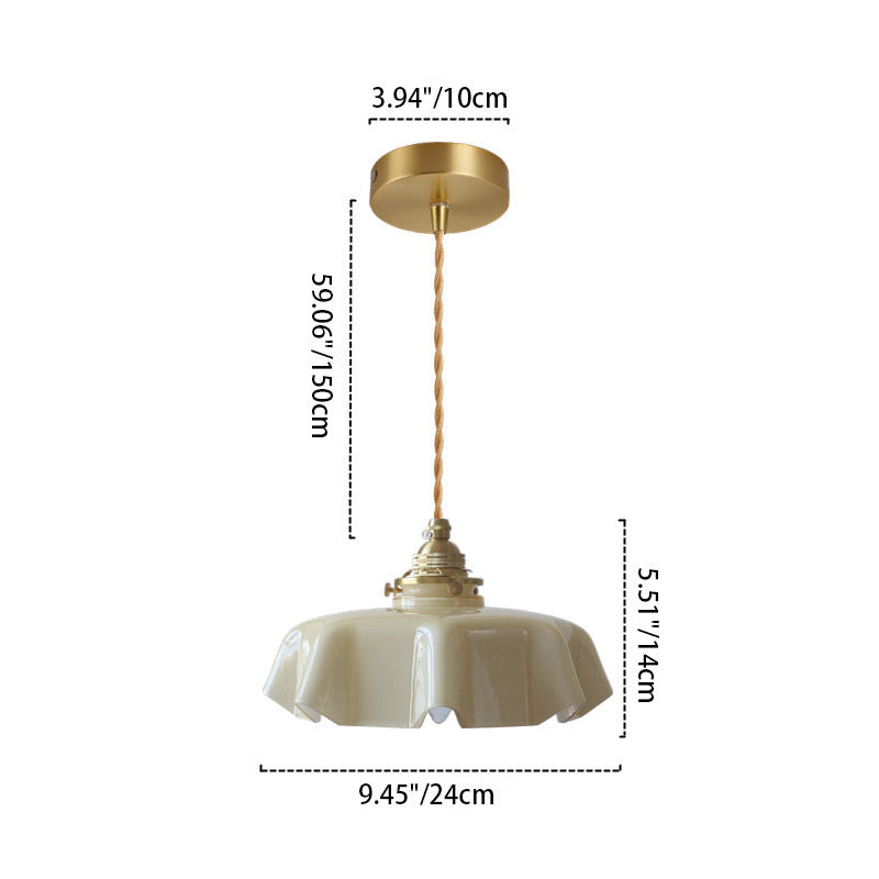 Traditional French Brass Glass Iron Round Folded 1-Light Pendant Light For Bedside