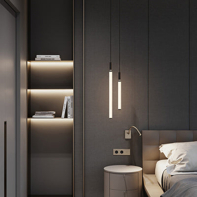 Modern Minimalist Aluminum Acrylic Strip LED Pendant Light For Bedside