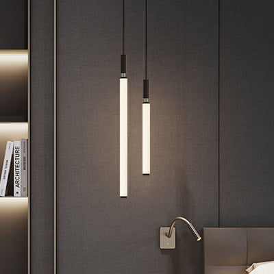 Modern Minimalist Aluminum Acrylic Strip LED Pendant Light For Bedside