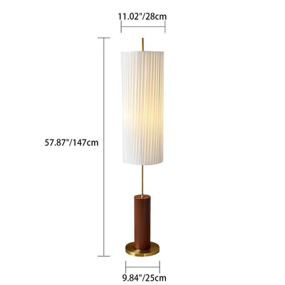 Traditional Japanese Iron Fabric Cylinder Pleated 1-Light Standing Floor Lamp For Living Room