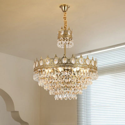 Modern Luxury Crystal Copper Crown Multilayered 1/5/6/9/12 Light Chandeliers For Living Room