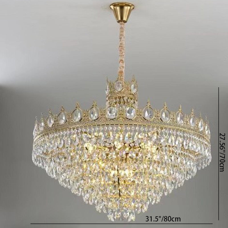 Modern Luxury Crystal Copper Crown Multilayered 1/5/6/9/12 Light Chandeliers For Living Room