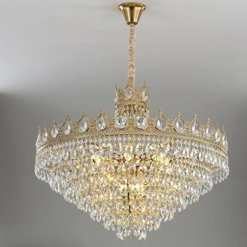 Modern Luxury Crystal Copper Crown Multilayered 1/5/6/9/12 Light Chandeliers For Living Room