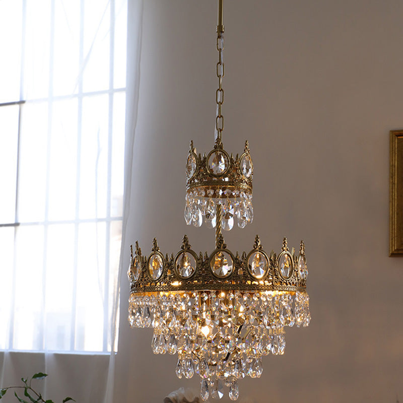 Modern Luxury Crystal Copper Crown Multilayered 1/5/6/9/12 Light Chandeliers For Living Room