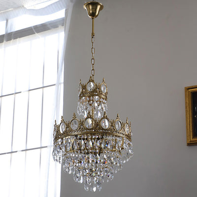 Modern Luxury Crystal Copper Crown Multilayered 1/5/6/9/12 Light Chandeliers For Living Room