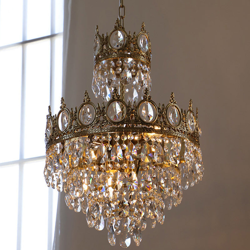 Modern Luxury Crystal Copper Crown Multilayered 1/5/6/9/12 Light Chandeliers For Living Room