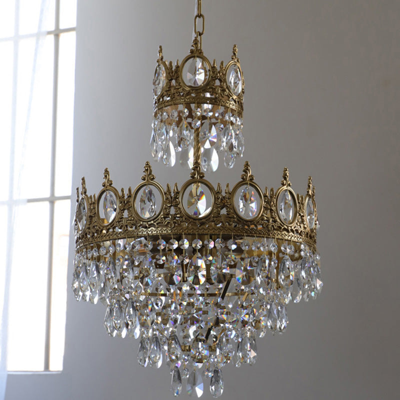 Modern Luxury Crystal Copper Crown Multilayered 1/5/6/9/12 Light Chandeliers For Living Room