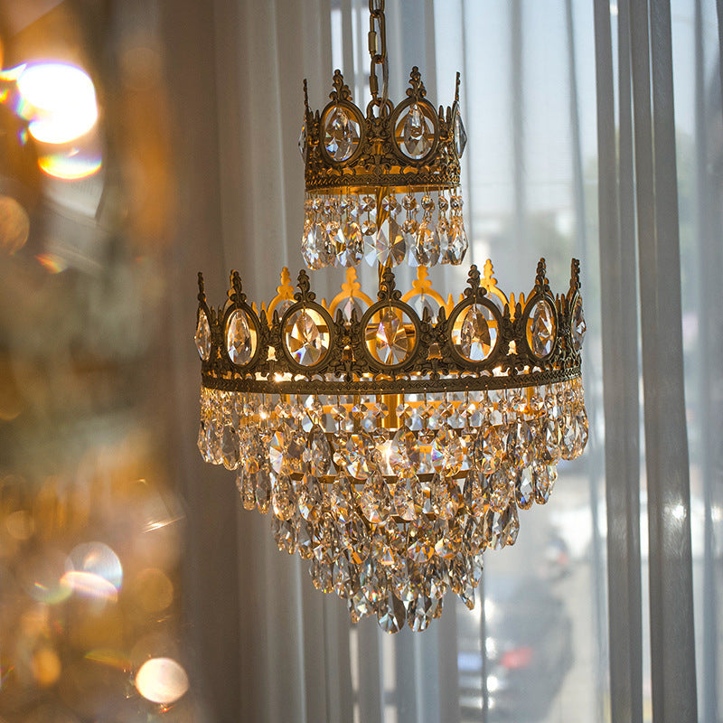 Modern Luxury Crystal Copper Crown Multilayered 1/5/6/9/12 Light Chandeliers For Living Room