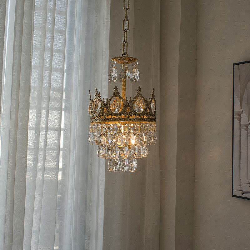 Modern Luxury Crystal Copper Crown Multilayered 1/5/6/9/12 Light Chandeliers For Living Room