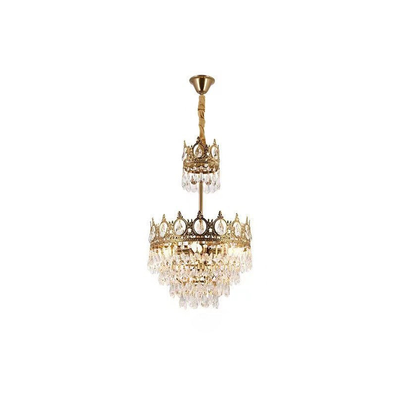 Modern Luxury Crystal Copper Crown Multilayered 1/5/6/9/12 Light Chandeliers For Living Room