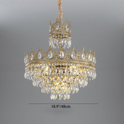 Modern Luxury Crystal Copper Crown Multilayered 1/5/6/9/12 Light Chandeliers For Living Room