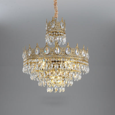 Modern Luxury Crystal Copper Crown Multilayered 1/5/6/9/12 Light Chandeliers For Living Room