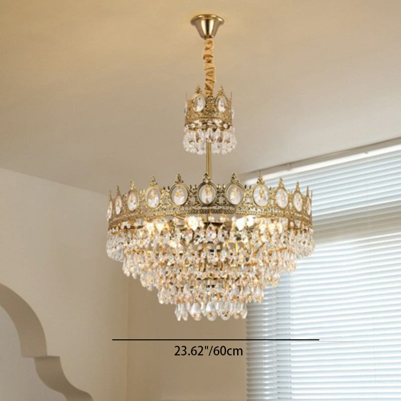 Modern Luxury Crystal Copper Crown Multilayered 1/5/6/9/12 Light Chandeliers For Living Room