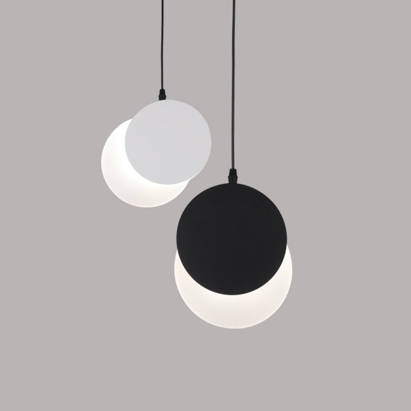 Modern Minimalist Iron Acrylic Round Superimpose Rotatable LED Pendant Light For Bedside