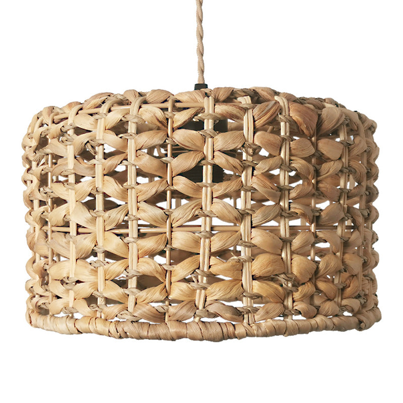 Traditional Farmhouse Weaving Rattan Round Cylinder 1-Light Pendant Light For Dining Room