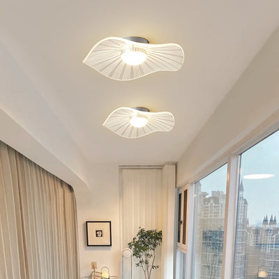 Contemporary Nordic Aluminum Acrylic Hat Lotus Leaf LED Semi-Flush Mount Ceiling Light For Bedroom