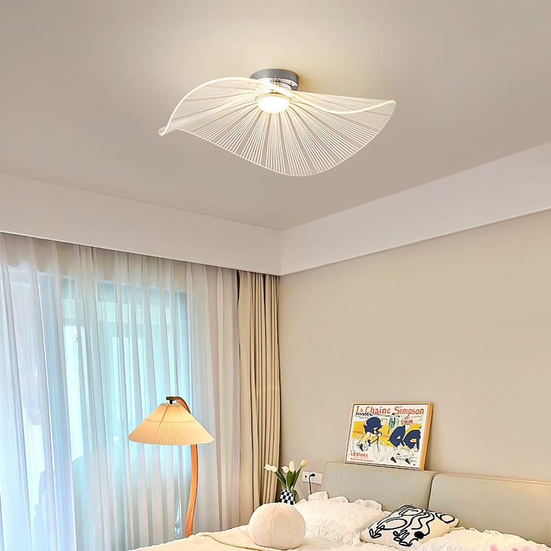 Contemporary Nordic Aluminum Acrylic Hat Lotus Leaf LED Semi-Flush Mount Ceiling Light For Bedroom