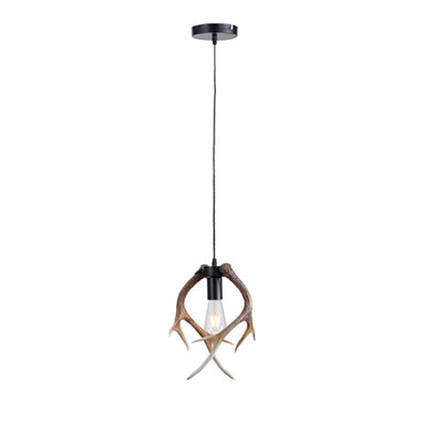 Traditional Rustic Iron Resin Deer Horn Branch 1/2 Light Pendant Light For Dining Room