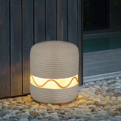 Traditional Japanese Solar Waterproof Resin Cylinder LED Landscape Lighting Outdoor Light For Garden