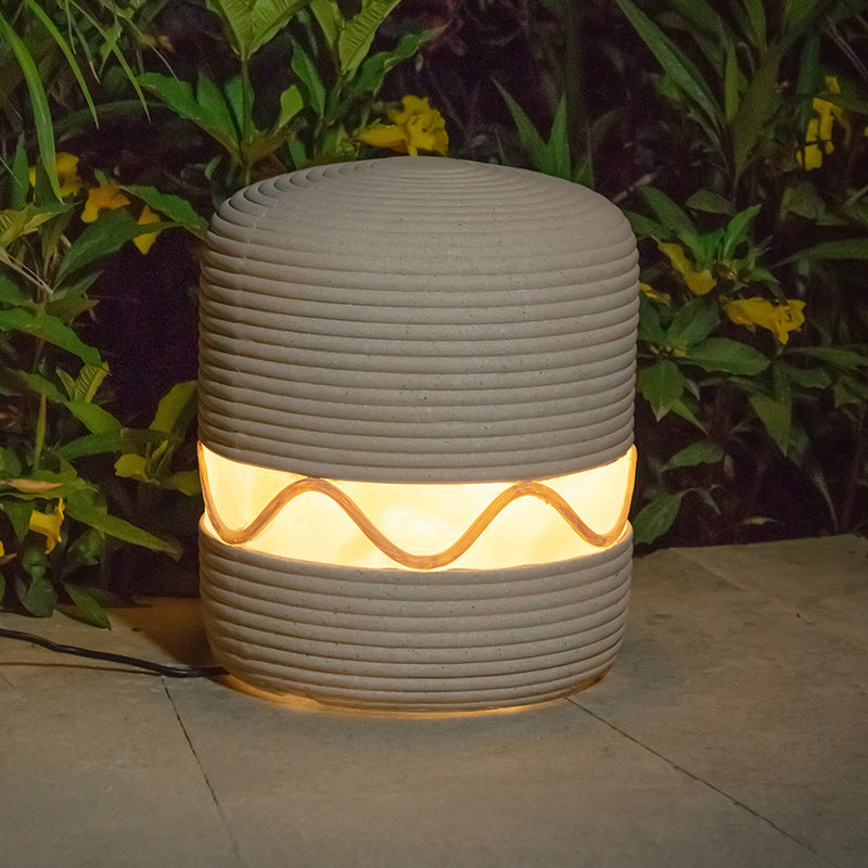 Traditional Japanese Solar Waterproof Resin Cylinder LED Landscape Lighting Outdoor Light For Garden