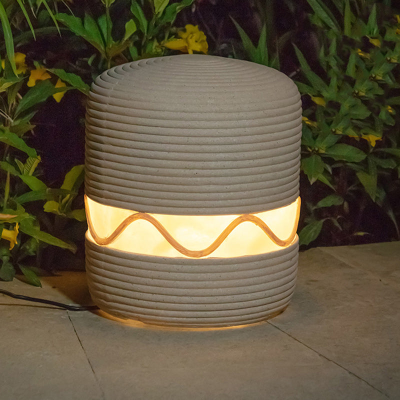 Traditional Japanese Solar Waterproof Resin Cylinder LED Landscape Lighting Outdoor Light For Garden