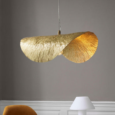 Modern Mid-century Brass Hat Lotus Leaf Symmetrical 1-Light Pendant Light For Living Room