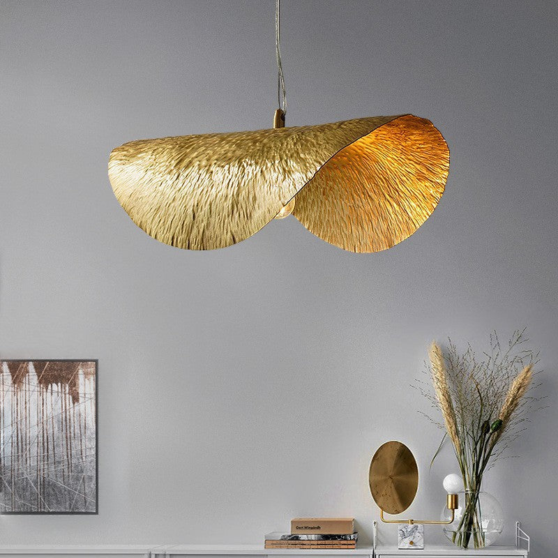 Modern Mid-century Brass Hat Lotus Leaf Symmetrical 1-Light Pendant Light For Living Room