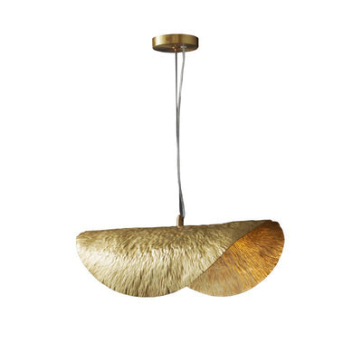 Modern Mid-century Brass Hat Lotus Leaf Symmetrical 1-Light Pendant Light For Living Room