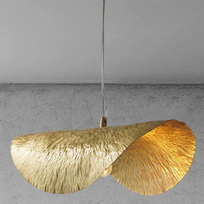 Modern Mid-century Brass Hat Lotus Leaf Symmetrical 1-Light Pendant Light For Living Room