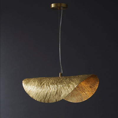 Modern Mid-century Brass Hat Lotus Leaf Symmetrical 1-Light Pendant Light For Living Room