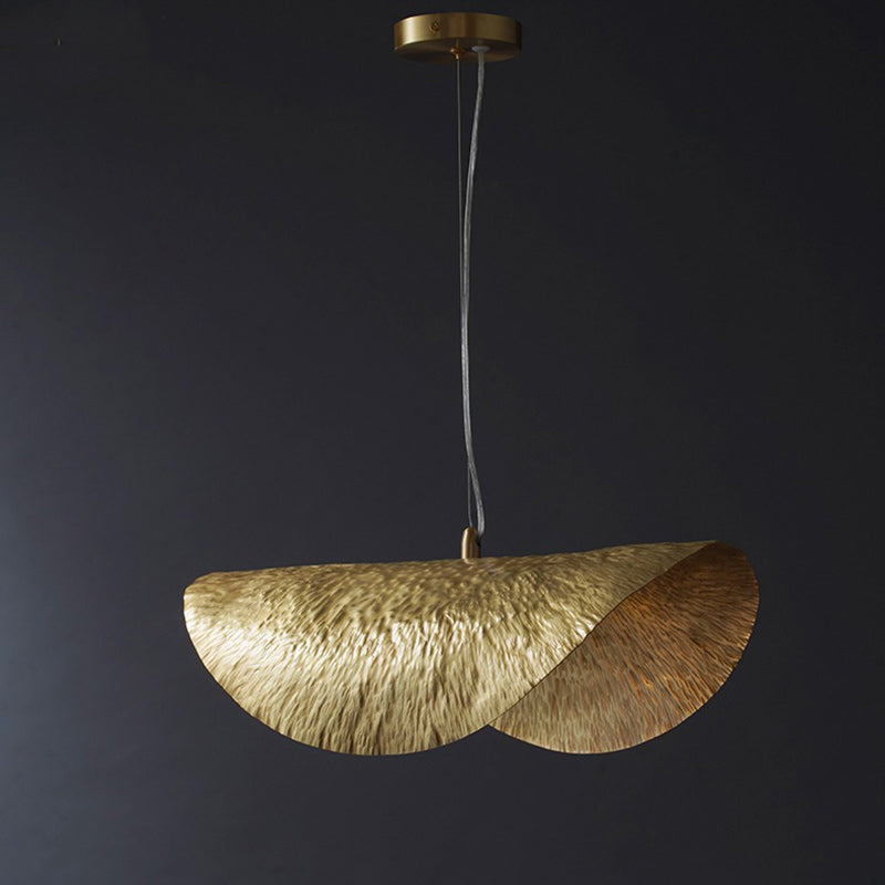 Modern Mid-century Brass Hat Lotus Leaf Symmetrical 1-Light Pendant Light For Living Room