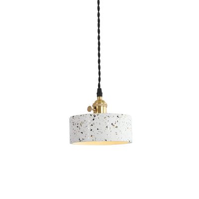 Contemporary Nordic Terrazzo Brass Round Cylinder Conic 1-Light Pendant Light For Dining Room