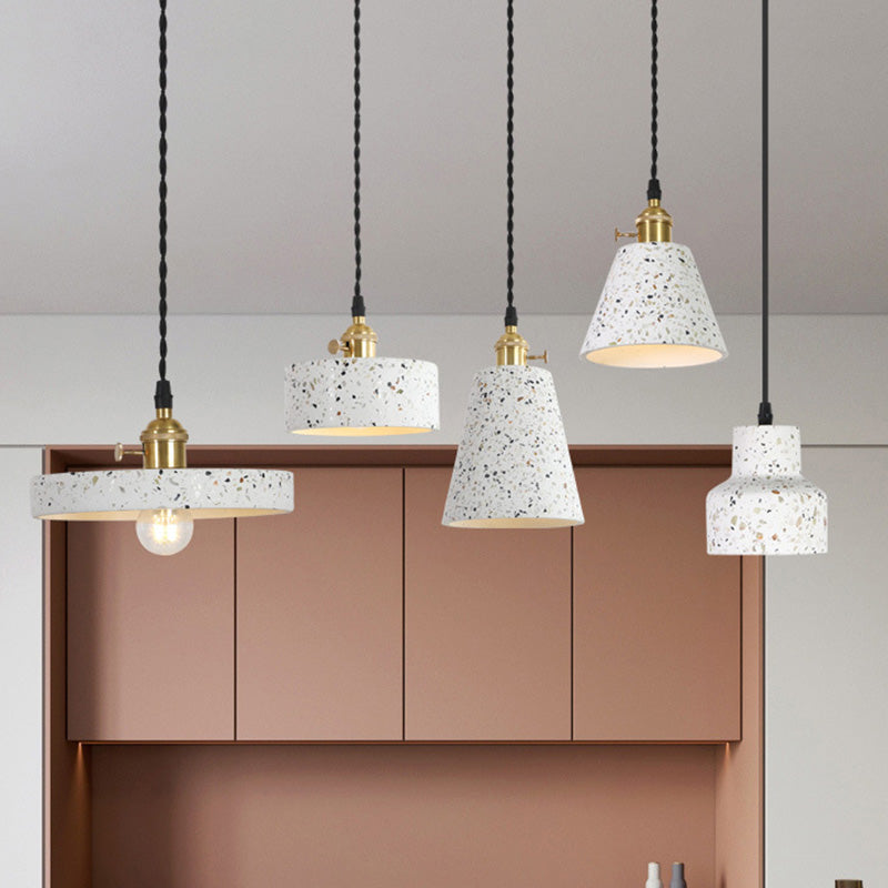 Contemporary Nordic Terrazzo Brass Round Cylinder Conic 1-Light Pendant Light For Dining Room