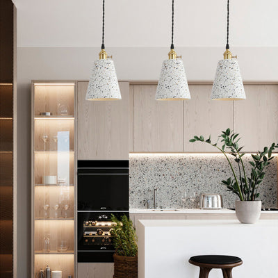 Contemporary Nordic Terrazzo Brass Round Cylinder Conic 1-Light Pendant Light For Dining Room