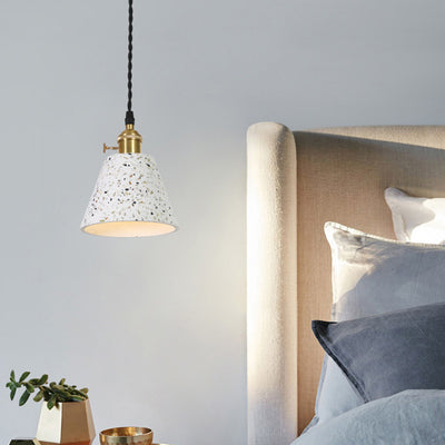 Contemporary Nordic Terrazzo Brass Round Cylinder Conic 1-Light Pendant Light For Dining Room