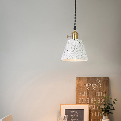 Contemporary Nordic Terrazzo Brass Round Cylinder Conic 1-Light Pendant Light For Dining Room