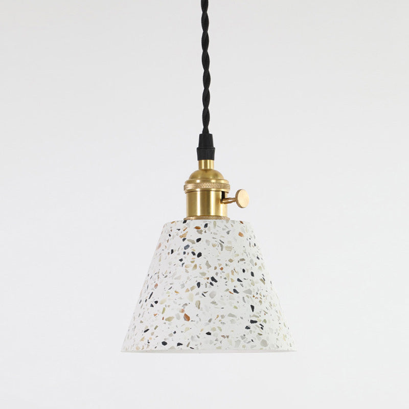 Contemporary Nordic Terrazzo Brass Round Cylinder Conic 1-Light Pendant Light For Dining Room