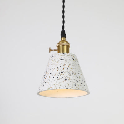 Contemporary Nordic Terrazzo Brass Round Cylinder Conic 1-Light Pendant Light For Dining Room