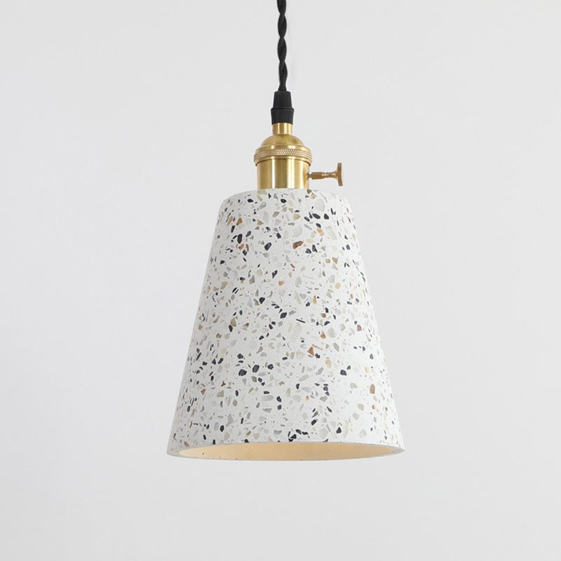 Contemporary Nordic Terrazzo Brass Round Cylinder Conic 1-Light Pendant Light For Dining Room