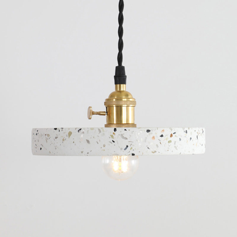 Contemporary Nordic Terrazzo Brass Round Cylinder Conic 1-Light Pendant Light For Dining Room