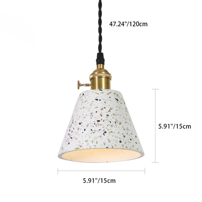 Contemporary Nordic Terrazzo Brass Round Cylinder Conic 1-Light Pendant Light For Dining Room