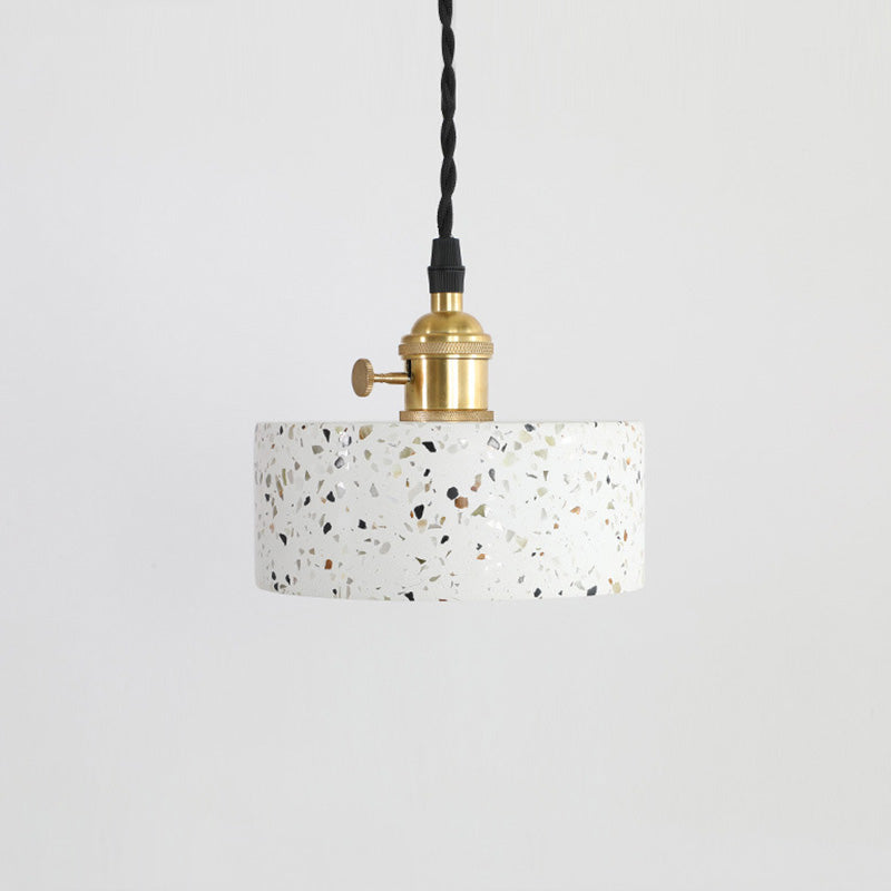 Contemporary Nordic Terrazzo Brass Round Cylinder Conic 1-Light Pendant Light For Dining Room